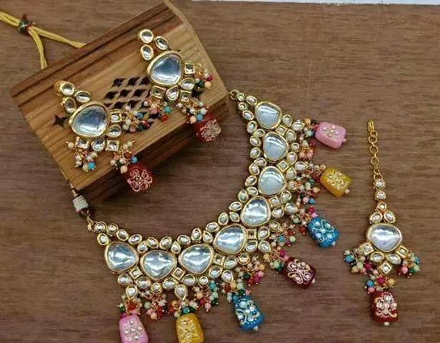 Alloy Kundan Beads Choker Jewellery Set