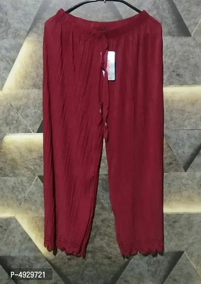 Stylish Maroon Self Design Chiffon Trousers For Women-thumb0