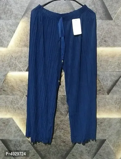 Stylish Navy Blue Self Design Chiffon Trousers For Women