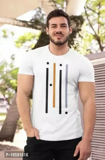 Reliable White Polyester Blend Printed Tshirt For Men