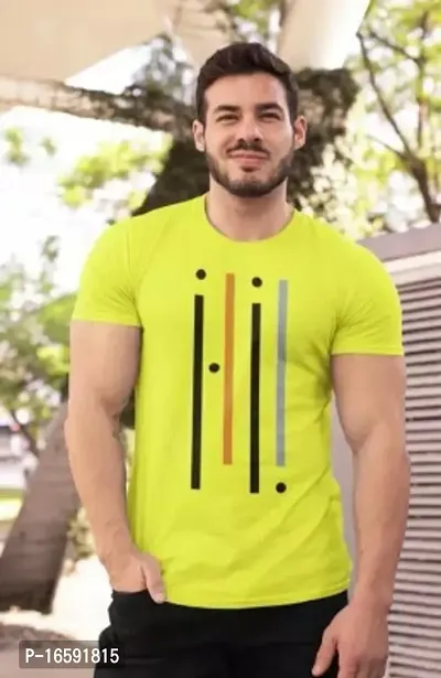 Reliable Yellow Polyester Blend Printed Tshirt For Men