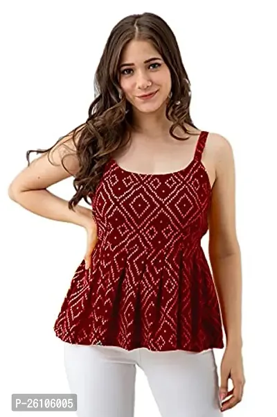 Elegant Maroon Cotton Printed Top For Women