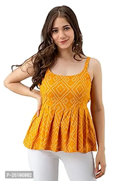 Elegant Yellow Cotton Printed Top For Women-thumb0