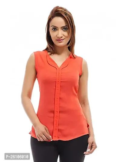 Elegant Orange Cotton Solid Top For Women