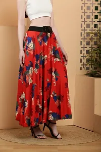 Elegant Red Crepe Floral Print Skirts For Women-thumb2