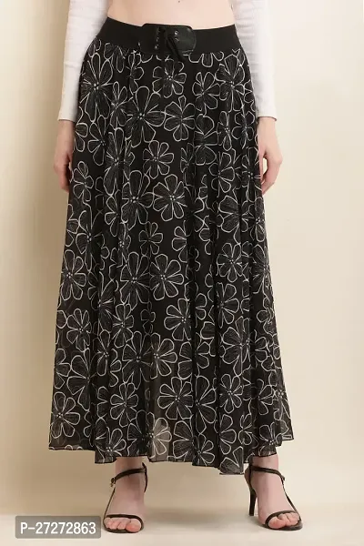Elegant Black Georgette Printed Skirts For Women-thumb0