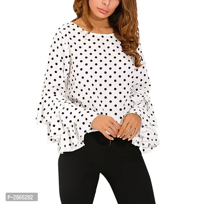 White With Black Dot Bell Sleeve Top-thumb0