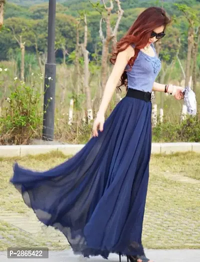 Navy Blue Georgette Solid Long Skirt