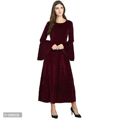 Women's Knee Length Maroon Polyester Dresses-thumb0