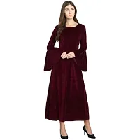 Women's Knee Length Maroon Polyester Dresses-thumb1