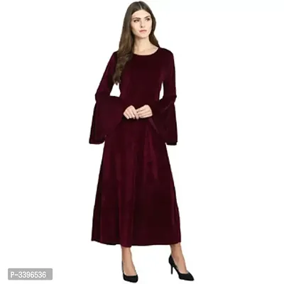 Women's Knee Length Maroon Polyester Dresses-thumb2