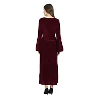 Women's Knee Length Maroon Polyester Dresses-thumb2