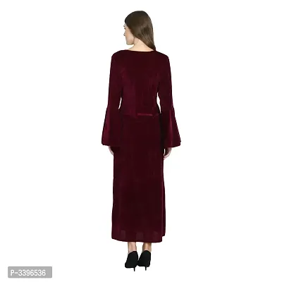 Women's Knee Length Maroon Polyester Dresses-thumb3