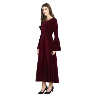 Women's Knee Length Maroon Polyester Dresses-thumb3