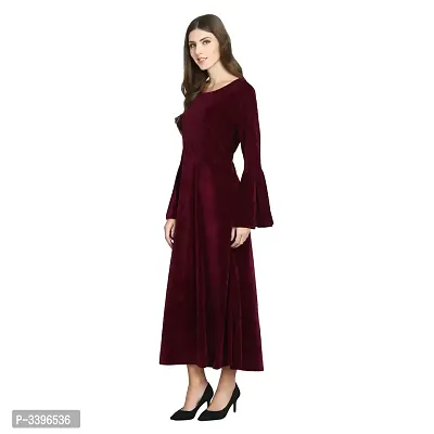 Women's Knee Length Maroon Polyester Dresses-thumb4