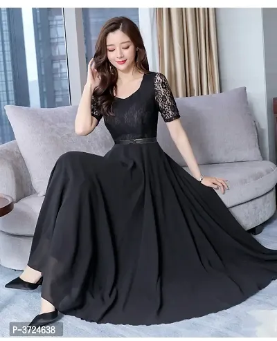 Elite Black Solid Polyester Women Dress-thumb0
