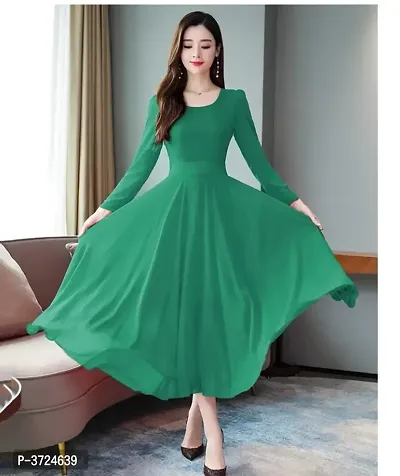 Green Solid Fit and Flare Maxi Dress