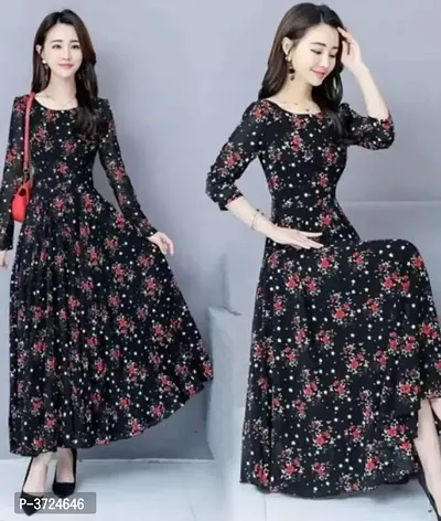 Elite Black Floral Printed Long Maxi Dress-thumb0