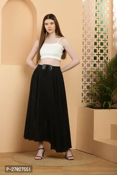 Elegant Black Georgette Solid Skirts For Women-thumb4
