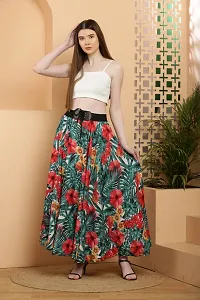 Elegant Green Crepe Floral Print Skirts For Women-thumb3