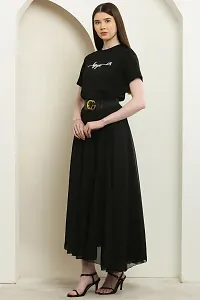 Stylish Black Crepe Self Pattern Fit And Flare Dress For Women-thumb2