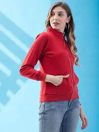 Stylish Red Fleece Solid Sweatshirts For Women-thumb2