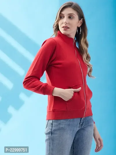 Stylish Red Fleece Solid Sweatshirts For Women-thumb3