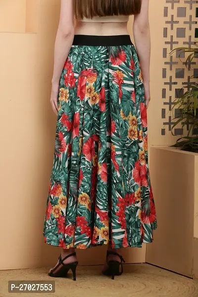 Elegant Green Crepe Floral Print Skirts For Women-thumb2