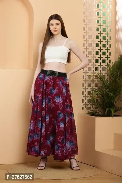 Elegant Purple Georgette Floral Print Skirts For Women-thumb5