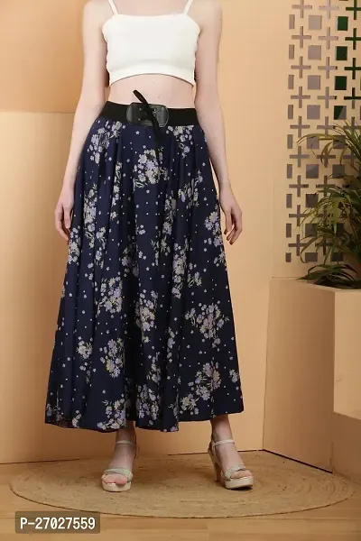 Elegant Navy Blue Georgette Floral Print Skirts For Women