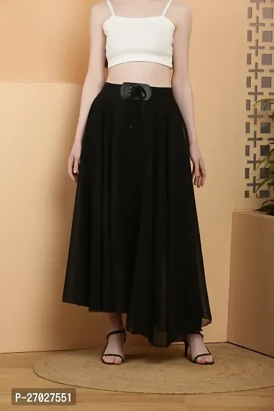Elegant Black Georgette Solid Skirts For Women-thumb0
