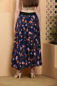 Elegant Blue Crepe Floral Print Skirts For Women-thumb1