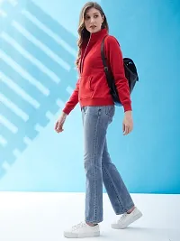 Stylish Red Fleece Solid Sweatshirts For Women-thumb4