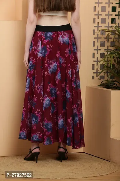 Elegant Purple Georgette Floral Print Skirts For Women-thumb2