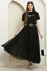 Stylish Black Crepe Self Pattern Fit And Flare Dress For Women-thumb3