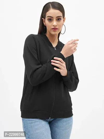 Stylish Black Fleece Solid Sweatshirts For Women-thumb0