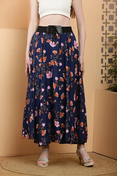 Elegant Crepe Floral Print Skirts For Women