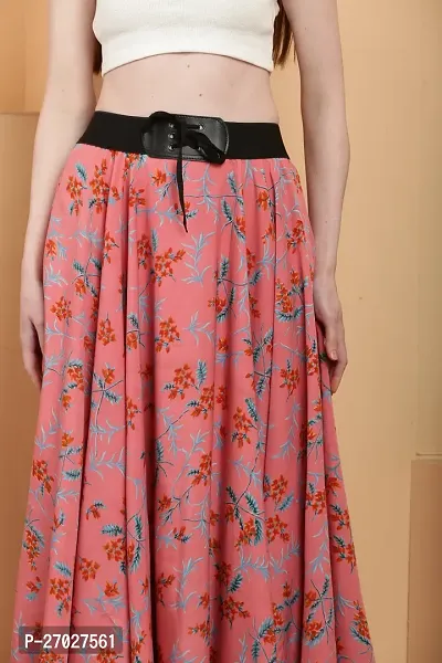 Elegant Peach Crepe Floral Print Skirts For Women-thumb4