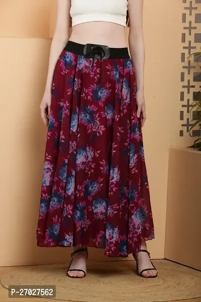 Elegant Purple Georgette Floral Print Skirts For Women