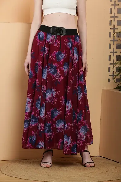 Elegant Crepe Floral Print Skirts For Women