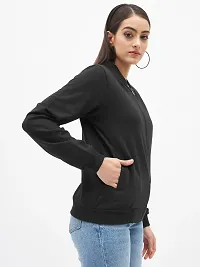 Stylish Black Fleece Solid Sweatshirts For Women-thumb2