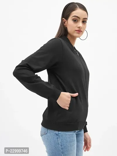 Stylish Black Fleece Solid Sweatshirts For Women-thumb3