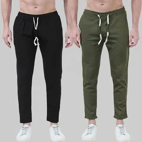 Stylish Cotton Solid Regular Track Pants For Men- Combo Pack Of 2