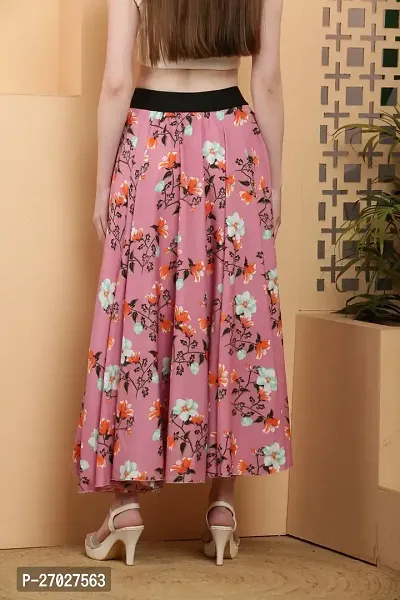 Elegant Pink Crepe Floral Print Skirts For Women-thumb2