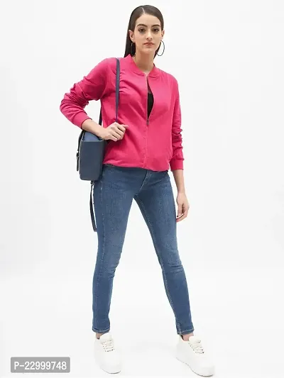 Stylish Pink Fleece Solid Sweatshirts For Women-thumb5