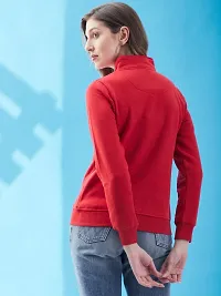 Stylish Red Fleece Solid Sweatshirts For Women-thumb1