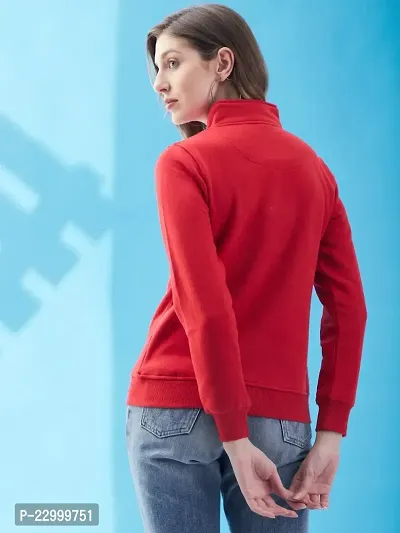 Stylish Red Fleece Solid Sweatshirts For Women-thumb2