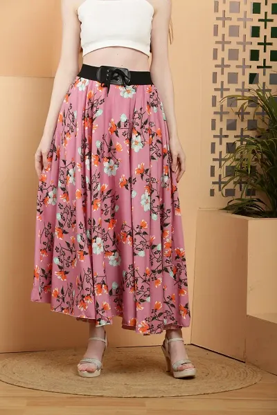 Best Selling Floral Printed Crepe Skirts For Women