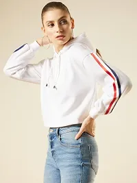 Stylish White Fleece Solid Sweatshirts For Women-thumb2