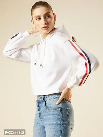 Stylish White Fleece Solid Sweatshirts For Women-thumb3
